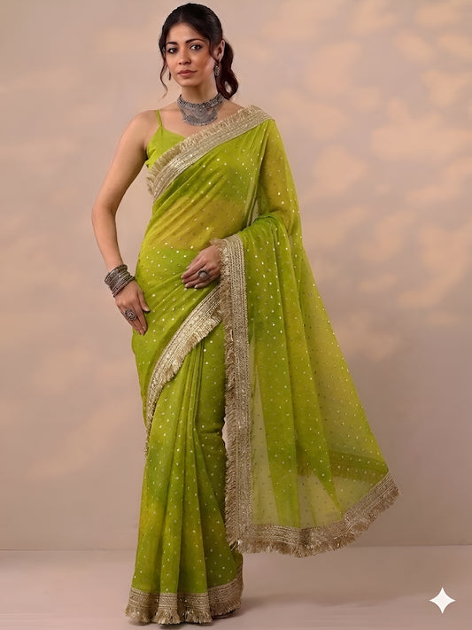 Moss silk with Jaquard Butti Ready To Wear Saree