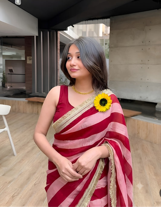Moss Satin Lace Border Saree