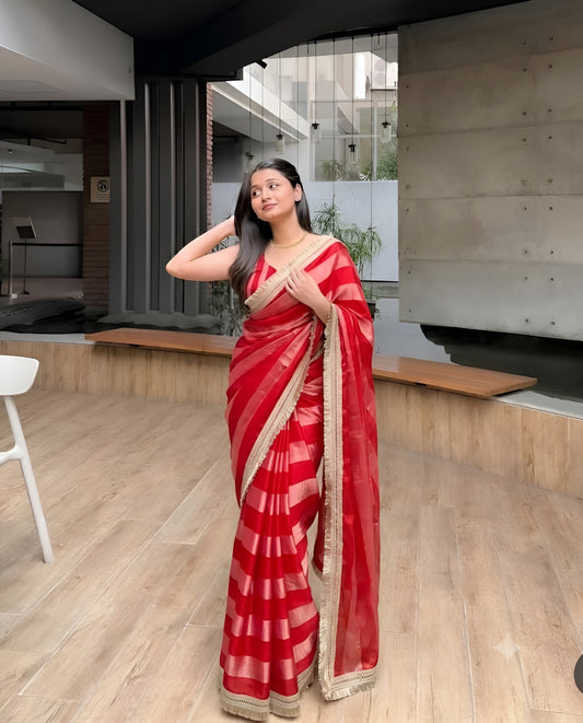 Moss Satin Lace Border Saree