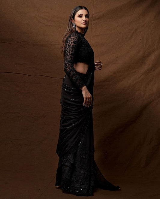 Heavy And Rich Georgatte With Embroidery Thread & Sequence Work