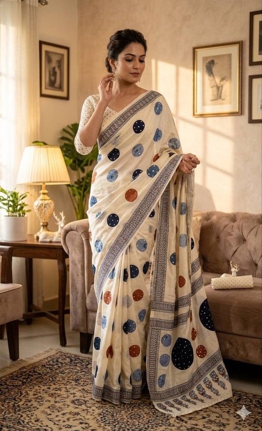 Beautiful Ajarakh print with Real mirror work and beautiful tussle