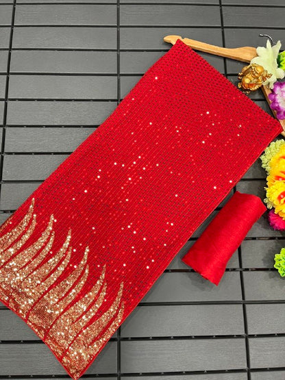 Karwachauth Special Red Colour Embroidery & Sequence Saree