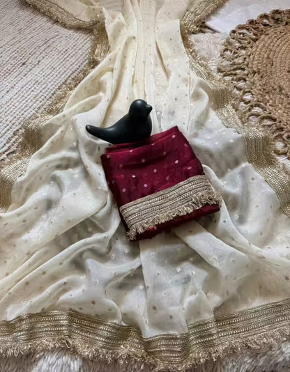 Moss silk with Jaquard Butti Ready To Wear Saree