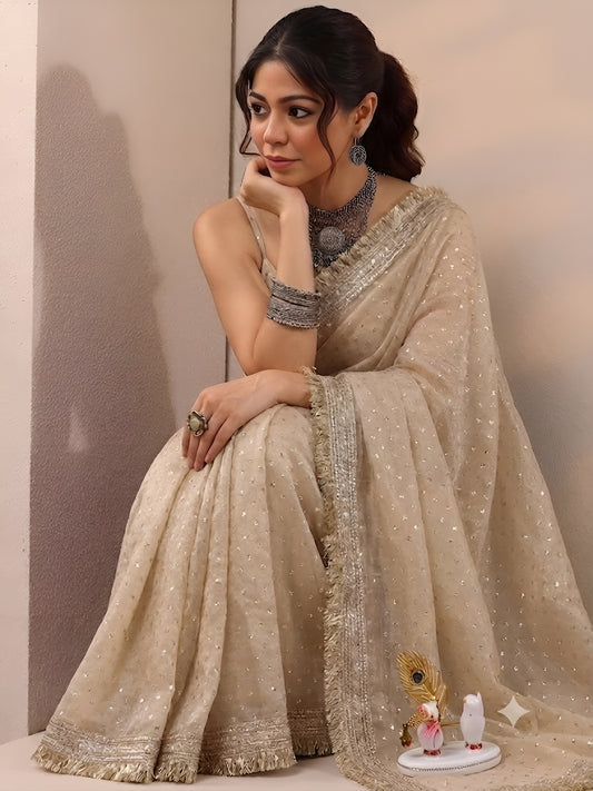Moss silk with Jaquard Butti Ready To Wear Saree