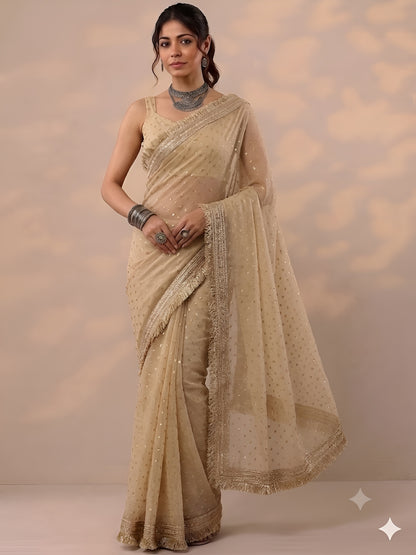 Moss silk with Jaquard Butti Ready To Wear Saree