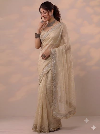 Moss silk with Jaquard Butti Ready To Wear Saree