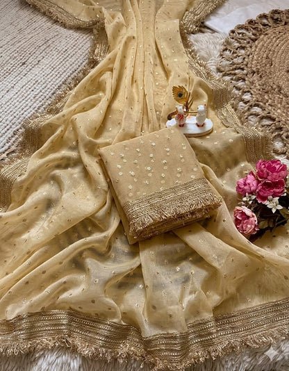 Moss silk with Jaquard Butti Ready To Wear Saree
