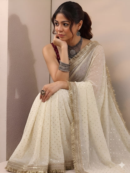 Moss silk with Jaquard Butti Ready To Wear Saree