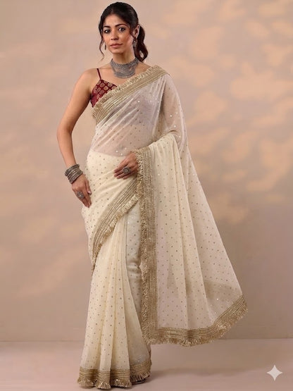 Moss silk with Jaquard Butti Ready To Wear Saree