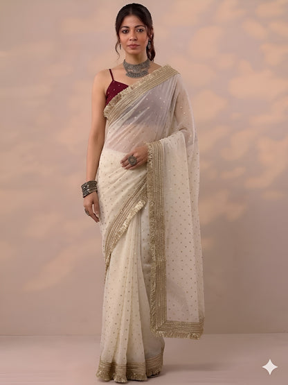 Moss silk with Jaquard Butti Ready To Wear Saree