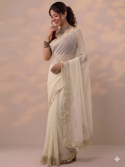 Moss silk with Jaquard Butti Ready To Wear Saree