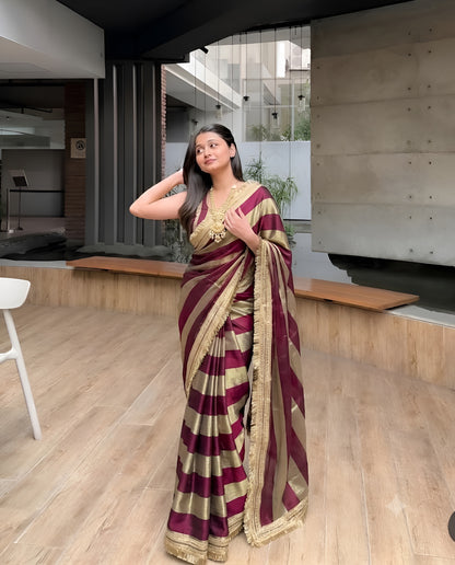 Moss Satin Lace Border Saree