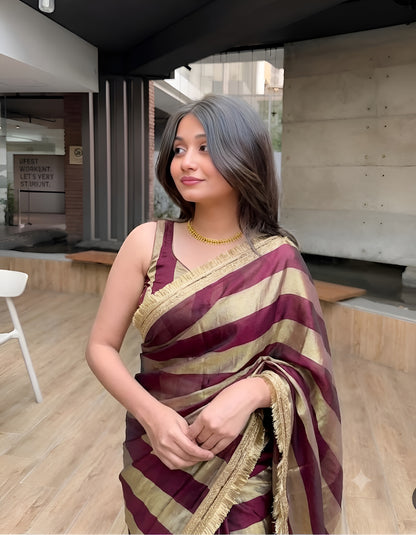 Moss Satin Lace Border Saree