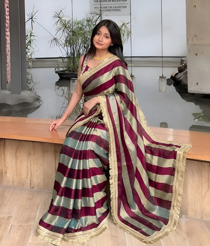 Moss Satin Lace Border Saree