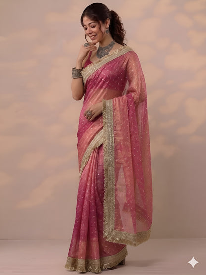 Moss silk with Jaquard Butti Ready To Wear Saree