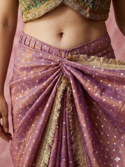 Moss silk with Jaquard Butti Ready To Wear Saree