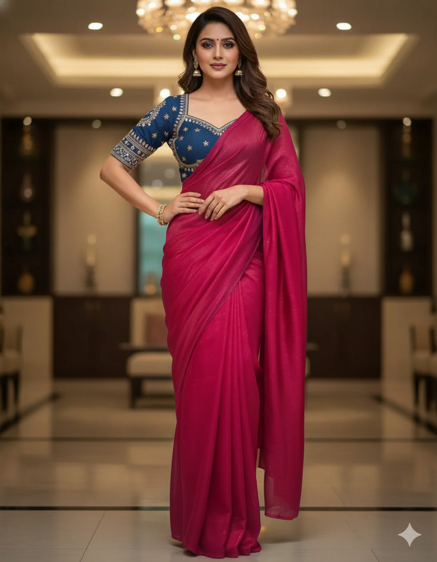 Chiffon Saree with Ready Stitched Blouse