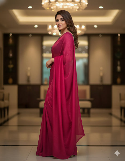 Chiffon Saree with Ready Stitched Blouse