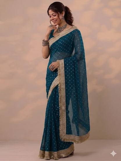 Moss silk with Jaquard Butti Ready To Wear Saree