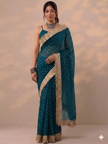 Moss silk with Jaquard Butti Ready To Wear Saree