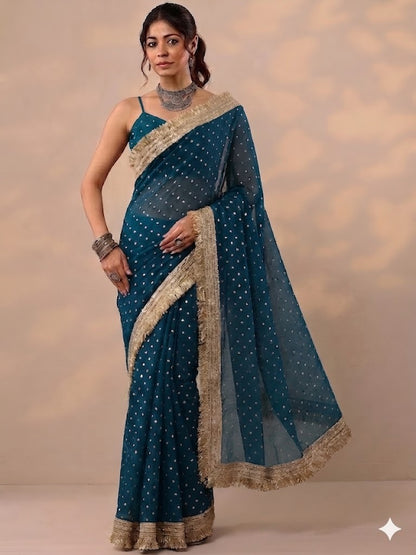 Moss silk with Jaquard Butti Ready To Wear Saree