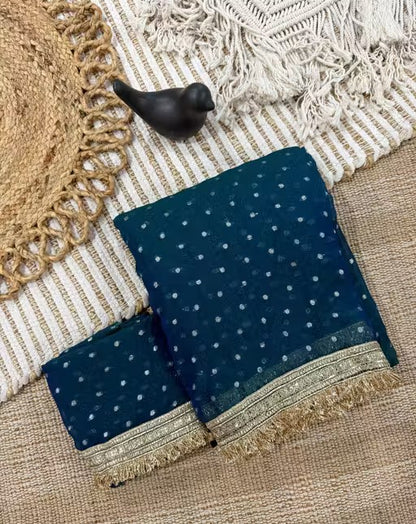 Moss silk with Jaquard Butti Ready To Wear Saree