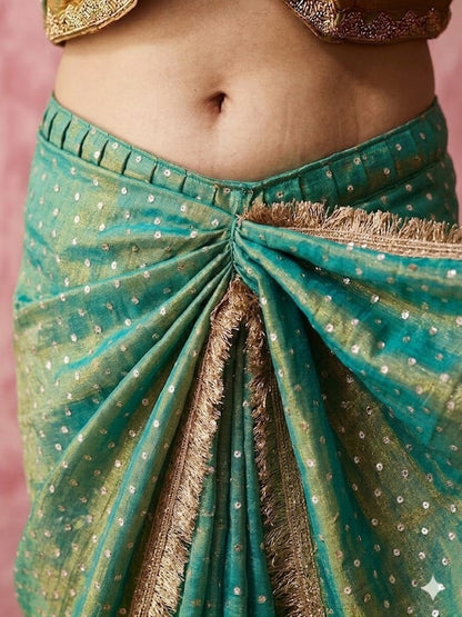Moss silk with Jaquard Butti Ready To Wear Saree