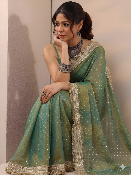 Moss silk with Jaquard Butti Ready To Wear Saree
