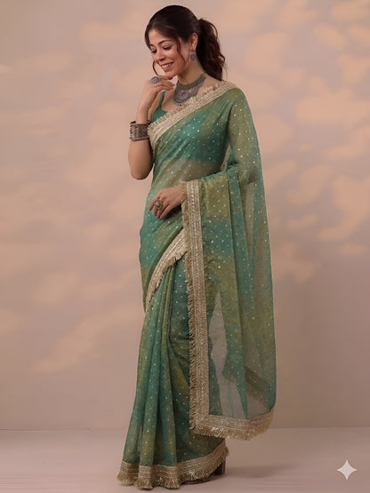 Moss silk with Jaquard Butti Ready To Wear Saree