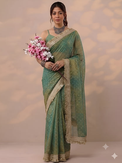 Moss silk with Jaquard Butti Ready To Wear Saree