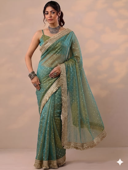 Moss silk with Jaquard Butti Ready To Wear Saree