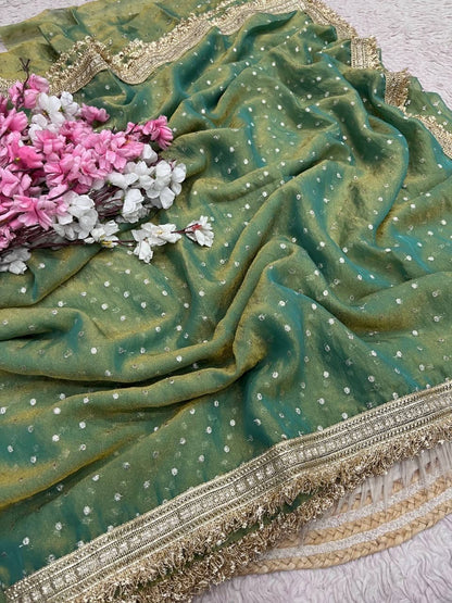 Moss silk with Jaquard Butti Ready To Wear Saree