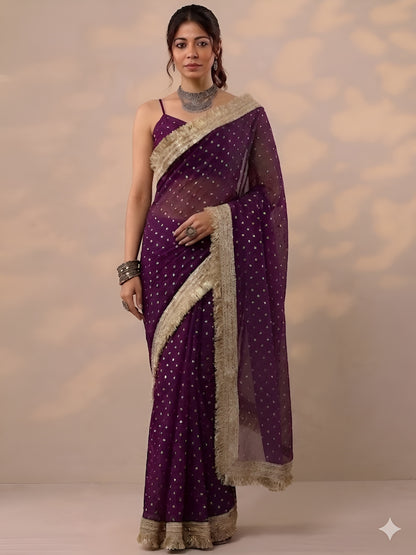Moss silk with Jaquard Butti Ready To Wear Saree