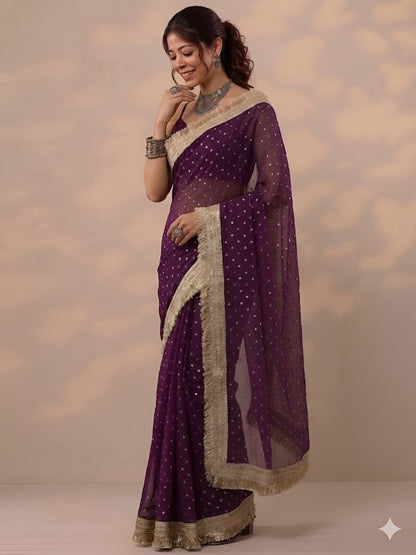 Moss silk with Jaquard Butti Ready To Wear Saree