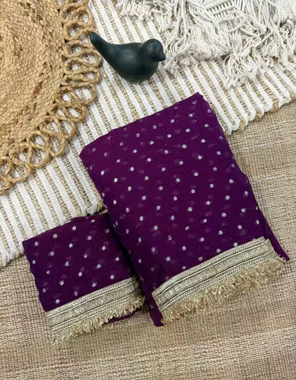 Moss silk with Jaquard Butti Ready To Wear Saree
