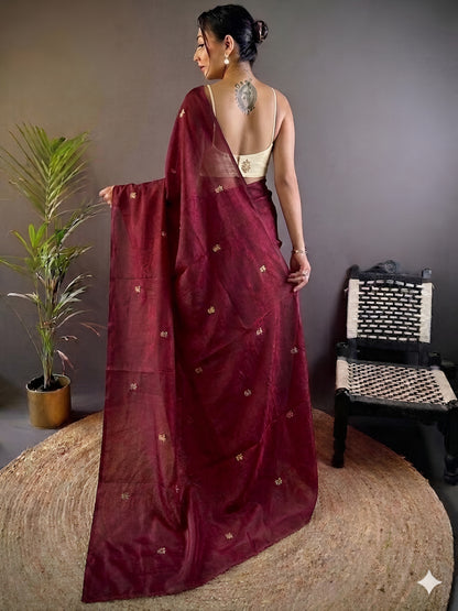Floral Embroidered Silk Saree