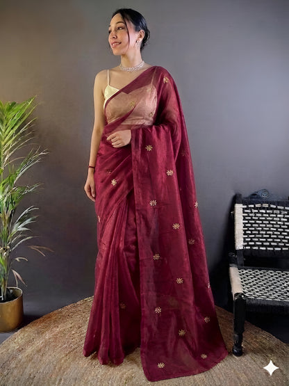 Floral Embroidered Silk Saree