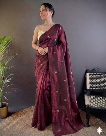 Floral Embroidered Silk Saree