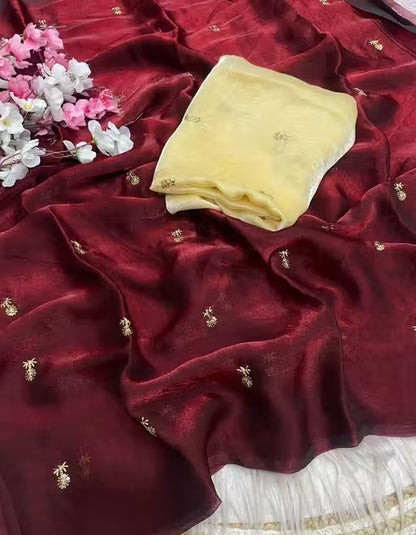 Floral Embroidered Silk Saree