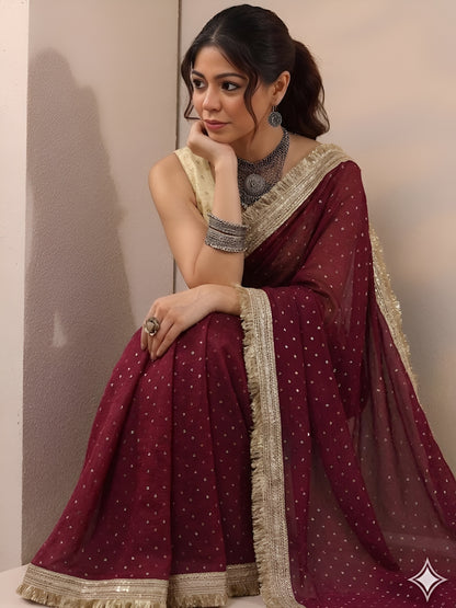 Moss silk with Jaquard Butti Ready To Wear Saree
