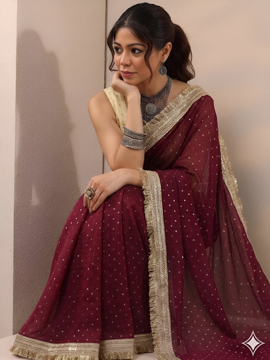 Moss silk with Jaquard Butti Ready To Wear Saree