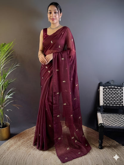Floral Embroidered Silk Saree