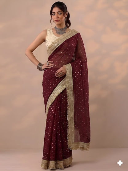 Moss silk with Jaquard Butti Ready To Wear Saree