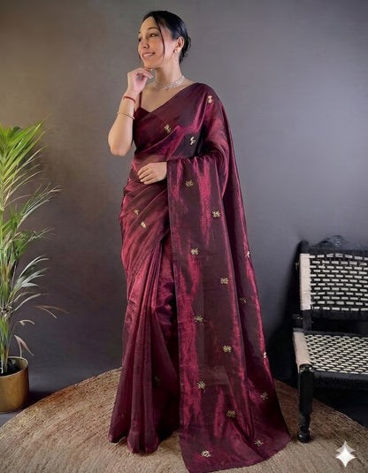 Floral Embroidered Silk Saree