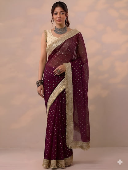 Moss silk with Jaquard Butti Ready To Wear Saree