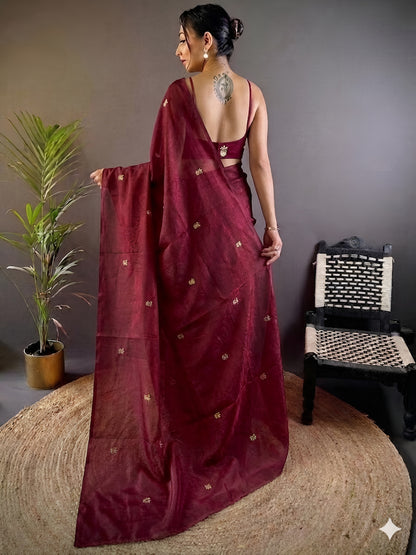 Floral Embroidered Silk Saree