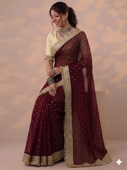 Moss silk with Jaquard Butti Ready To Wear Saree