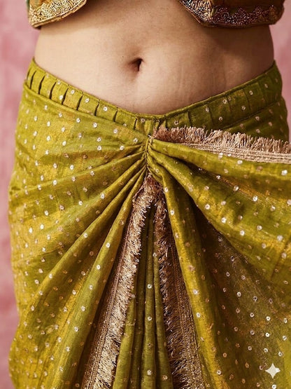 Moss silk with Jaquard Butti Ready To Wear Saree
