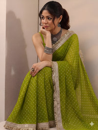 Moss silk with Jaquard Butti Ready To Wear Saree