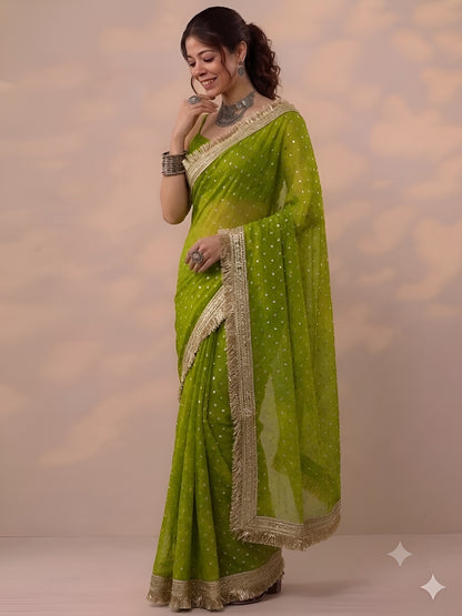 Moss silk with Jaquard Butti Ready To Wear Saree